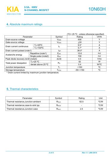 600V9.5A MOS管KIA10N60H