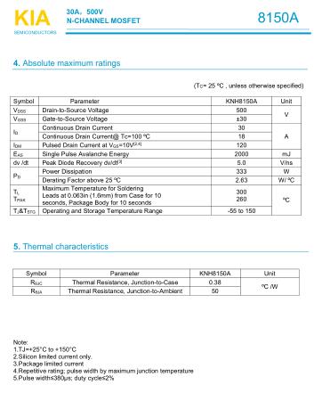 MOS管 KNH8150A 500V30A