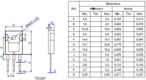 MOS管 TO-247封裝尺寸及外形說明-TO-247封裝型號(hào)參數(shù)-KIA MOS管