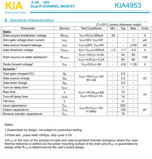 PFC電路碳化硅二極管，KIA4953,-5.3A/-30V