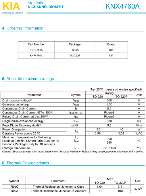 KNX4760A 8A 600V