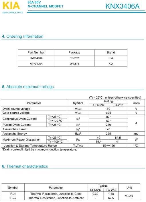 MOS管 KNX3406A 80A/60V原廠(chǎng)正品-MOS管封裝|規格書(shū)|價(jià)格-KIA MOS管