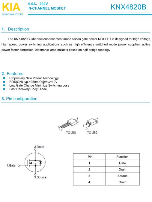 MOS管KNX4820 200V9A規(guī)格書