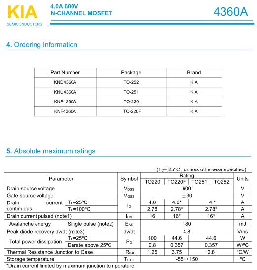 MOS管4.0A600V KNX4360A