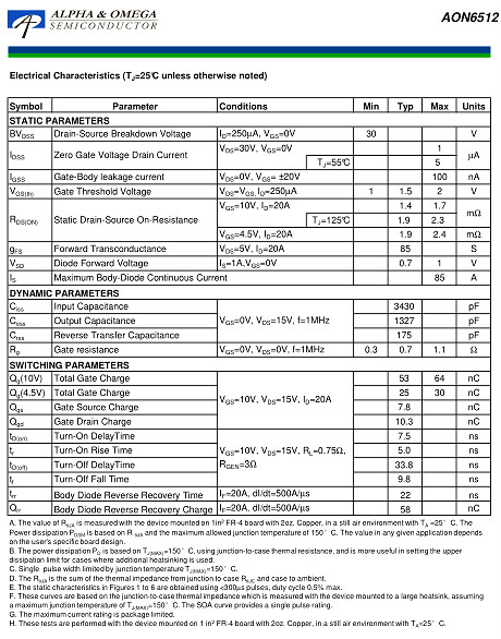 AON6512替代,AON6512規格書(shū),30V/150A