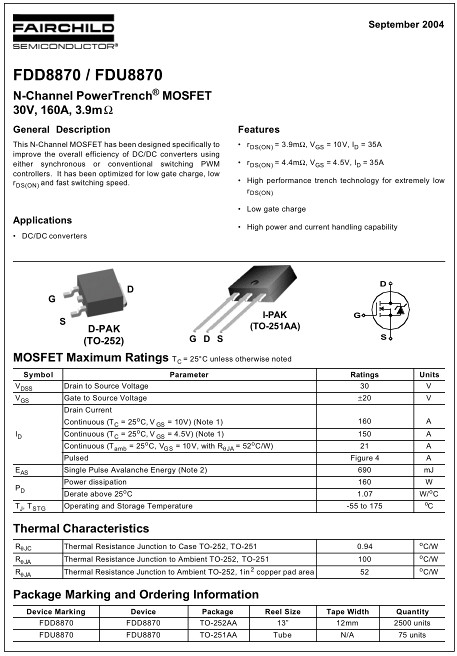 FDD8870替代,160A/30V,FDD8870參數