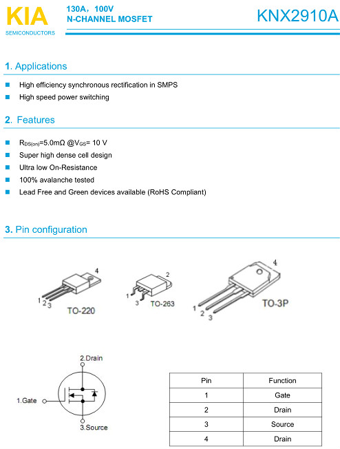 5G通訊基站保護板專(zhuān)用MOS管,2910,130A/100V