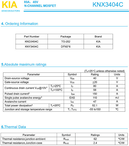 40V80AMOS管 KNX3404C