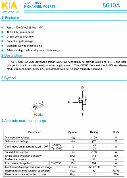 MOS管,KPD8610A,-35A/-100V