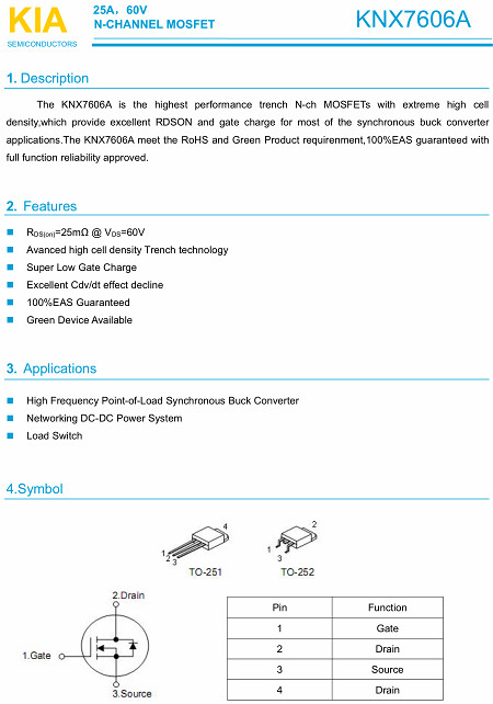 MOS管KNX7606A 60V25A