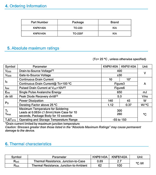 450V11A規格書(shū);MOS管6140參數