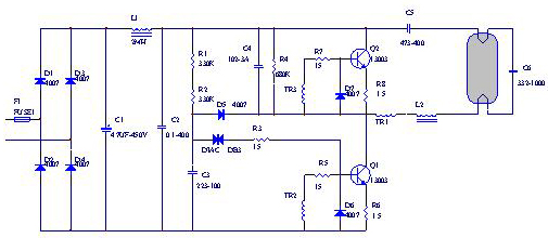 110V節(jié)能燈電子鎮(zhèn)流器電路圖設(shè)計(jì)-KIA MOS管