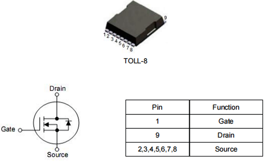 TOLL封裝布局縮減30% 80V/240A KCT1808A-KIA MOS管