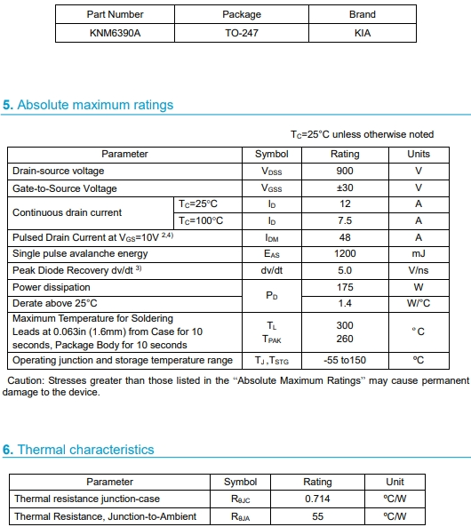 900V 12A場(chǎng)效應(yīng)管6390A