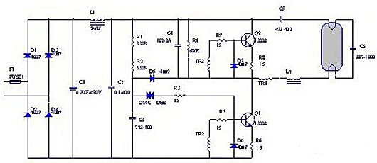 電子鎮(zhèn)流器電路圖