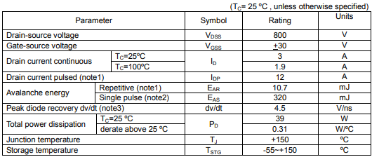 3n80c場效應管參數(shù)