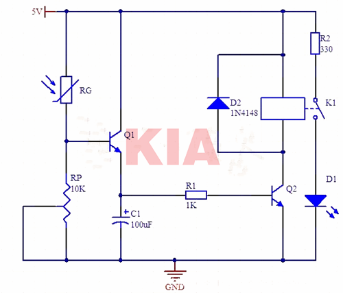 光控延時開關(guān)電路圖,原理圖分享-KIA MOS管